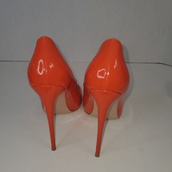 FSJ Orange Patent Leather Pointed Toe Heels Size 9 - Picture 7 of 8